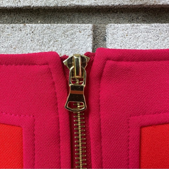 Toccin NY Colorblock V-Neck Sheath Dress Fuchsia Orange Sz 8 Repairable Sleeves - Picture 5 of 11